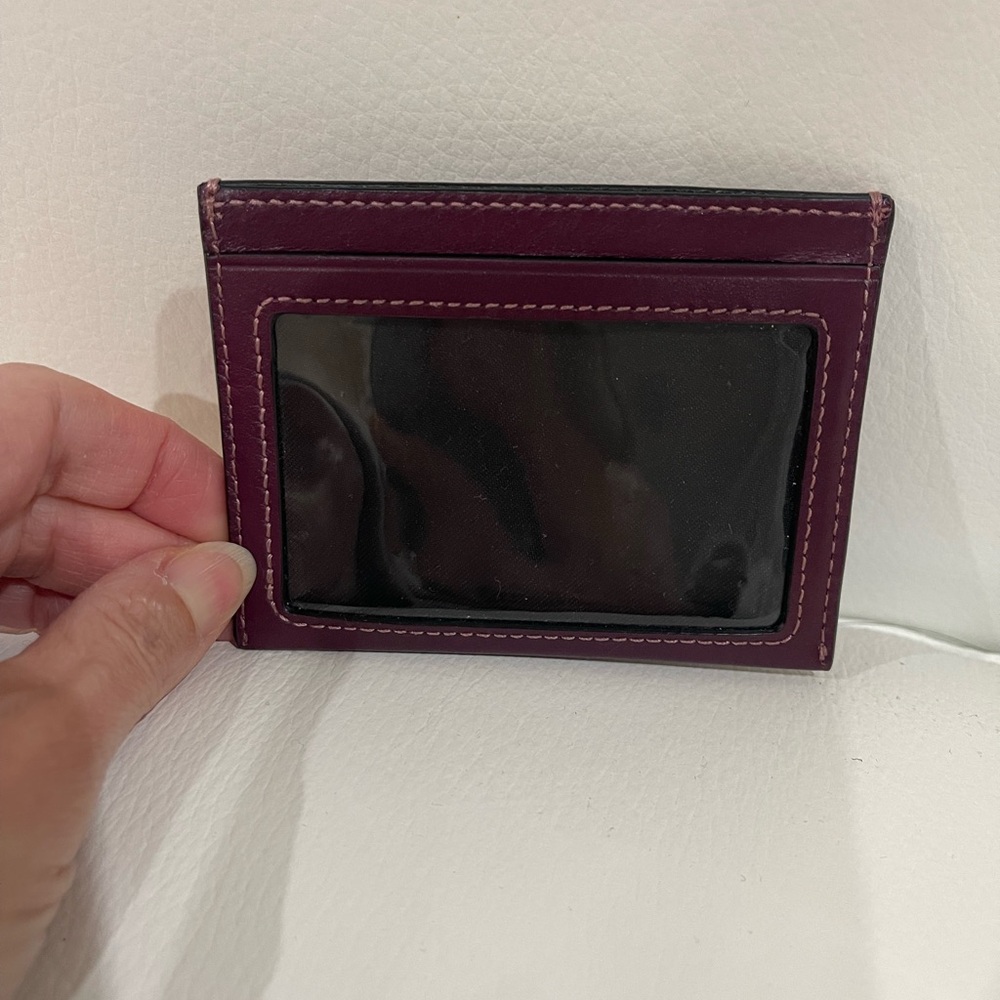 Coach Dark Burgundy Wine Leather Card Holder - Picture 2 of 5
